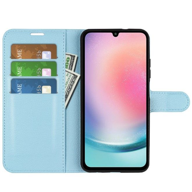 Samsung Galaxy A25 5G Handy Hülle - Litchi Leder Bookcover Series - blau