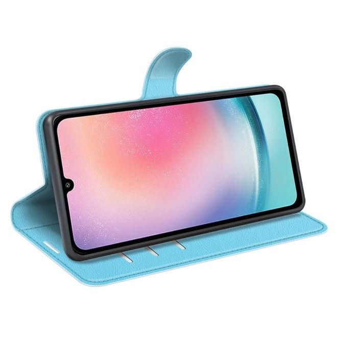 Samsung Galaxy A25 5G Handy Hülle - Litchi Leder Bookcover Series - blau
