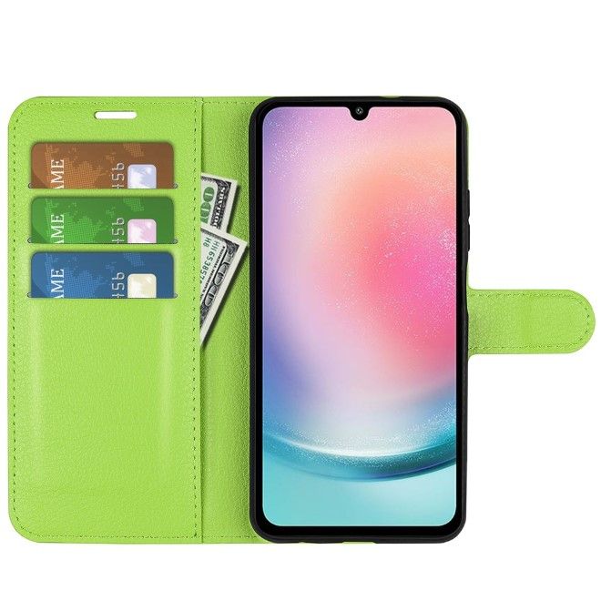 Samsung Galaxy A25 5G Handy Hülle - Litchi Leder Bookcover Series - grün