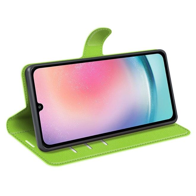 Samsung Galaxy A25 5G Handy Hülle - Litchi Leder Bookcover Series - grün