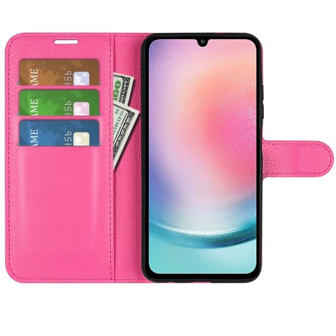 Samsung Galaxy A25 5G Handy Hülle - Litchi Leder Bookcover Series - pink