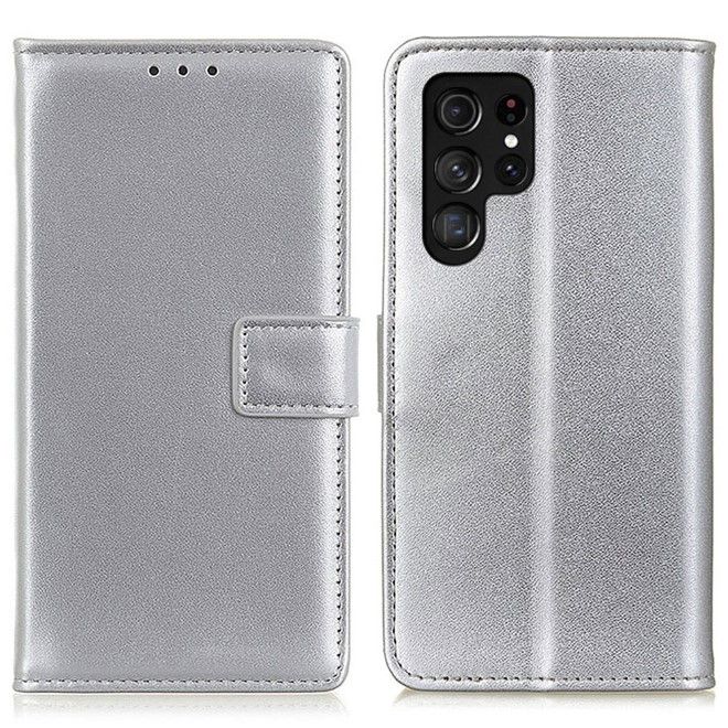 Samsung Galaxy S24 Ultra Handy Hülle - Classic II Leder Bookcover Series - silber