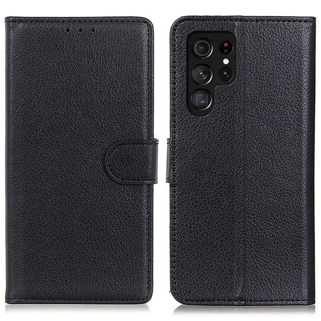 Samsung Galaxy S24 Ultra Handy Hülle - Litchi Leder Bookcover Series - schwarz