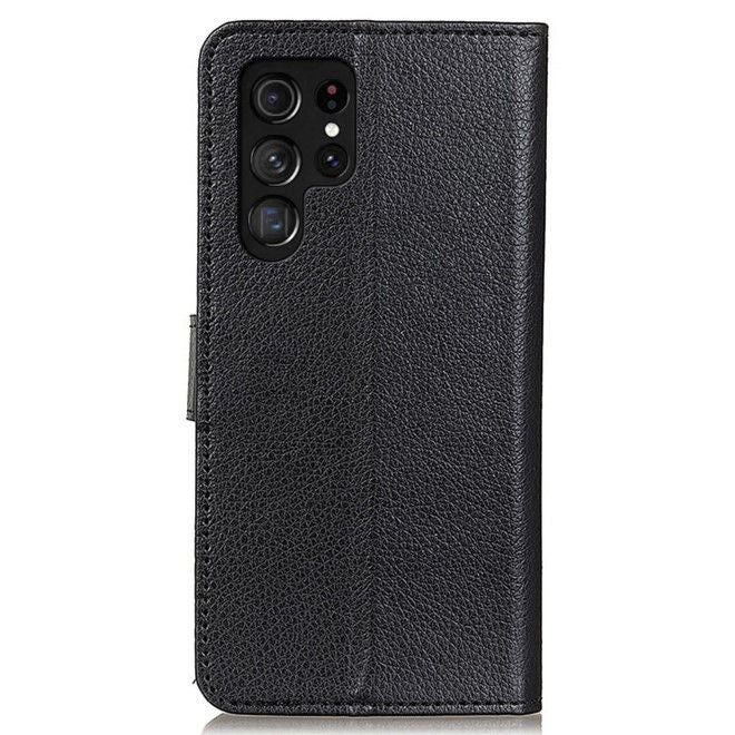 Samsung Galaxy S24 Ultra Handy Hülle - Litchi Leder Bookcover Series - schwarz