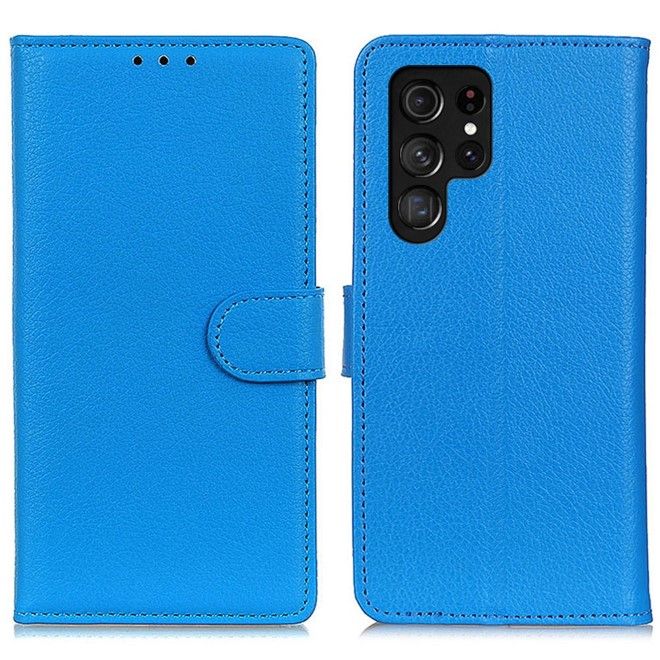 Samsung Galaxy S24 Ultra Handy Hülle - Litchi Leder Bookcover Series - blau
