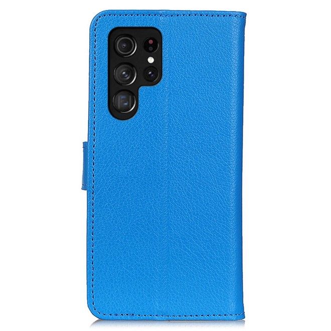 Samsung Galaxy S24 Ultra Handy Hülle - Litchi Leder Bookcover Series - blau