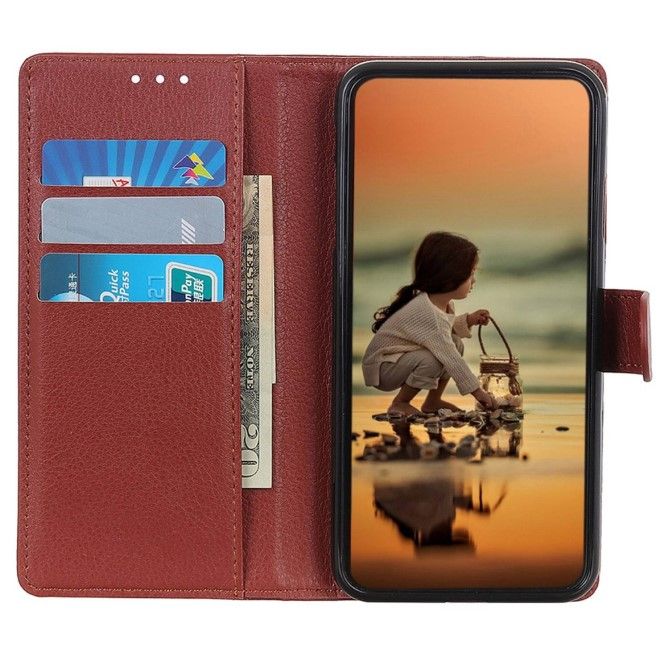 Samsung Galaxy S24+ Handy Hülle - Litchi Leder Bookcover Series - braun