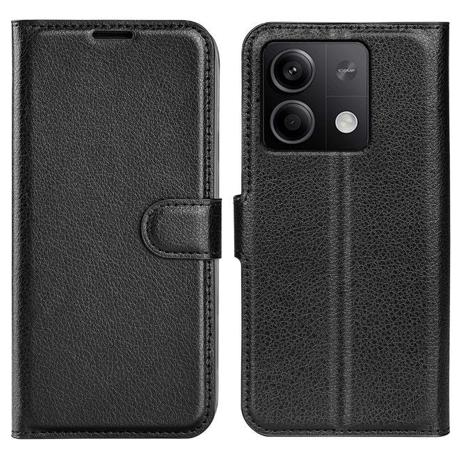 Xiaomi Redmi Note 13 5G Handy Hülle - Litchi Leder Bookcover Series - schwarz