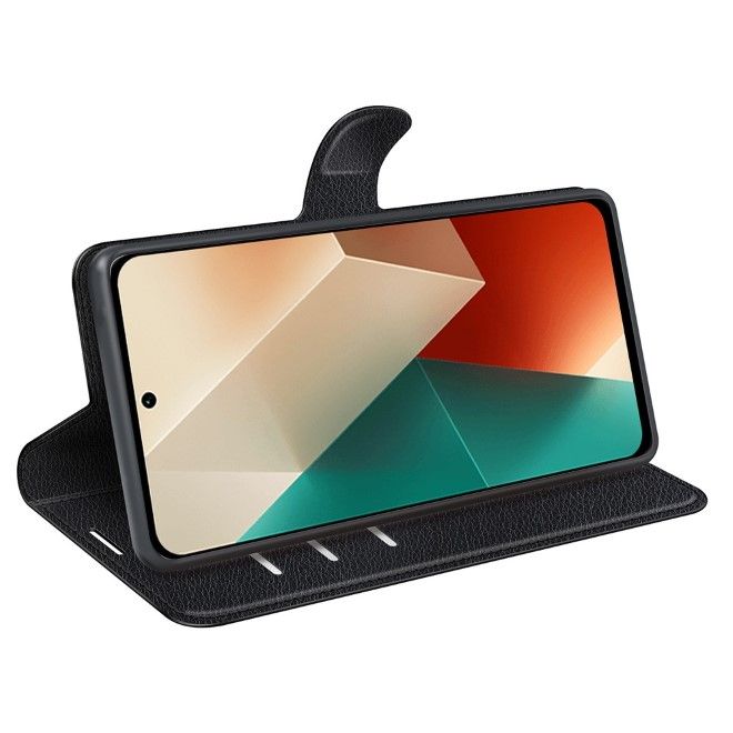 Xiaomi Redmi Note 13 5G Handy Hülle - Litchi Leder Bookcover Series - schwarz