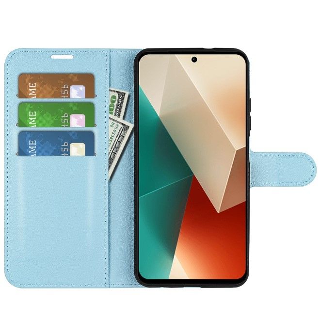Xiaomi Redmi Note 13 5G Handy Hülle - Litchi Leder Bookcover Series - blau