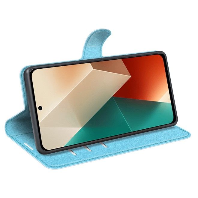 Xiaomi Redmi Note 13 5G Handy Hülle - Litchi Leder Bookcover Series - blau
