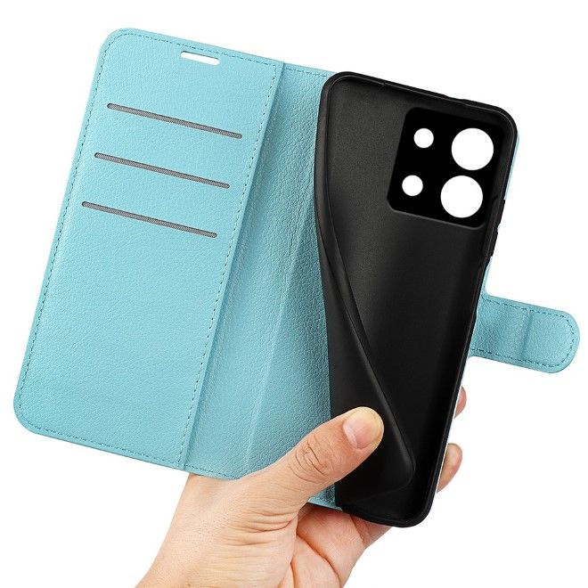 Xiaomi Redmi Note 13 5G Handy Hülle - Litchi Leder Bookcover Series - blau