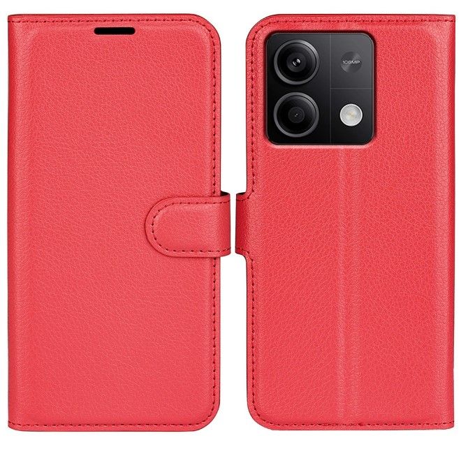 Xiaomi Redmi Note 13 5G Handy Hülle - Litchi Leder Bookcover Series - rot