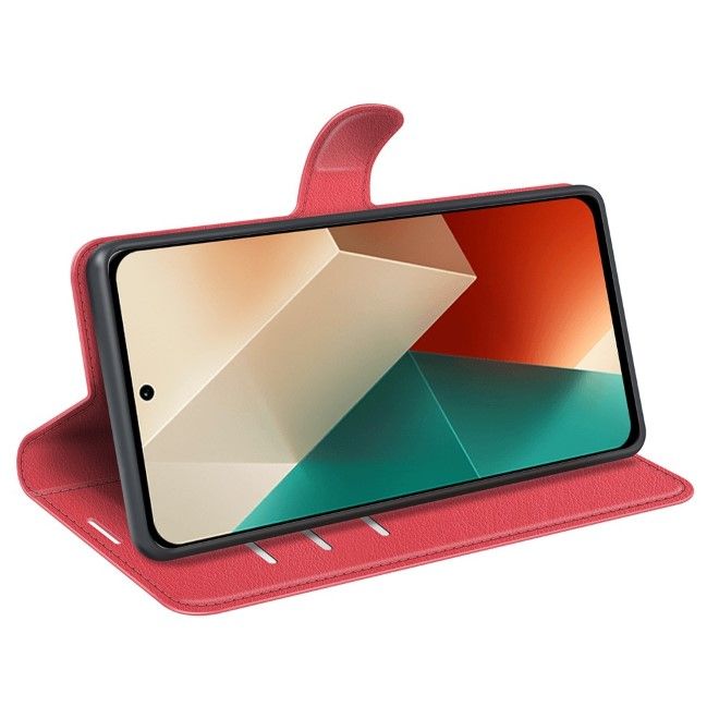 Xiaomi Redmi Note 13 5G Handy Hülle - Litchi Leder Bookcover Series - rot