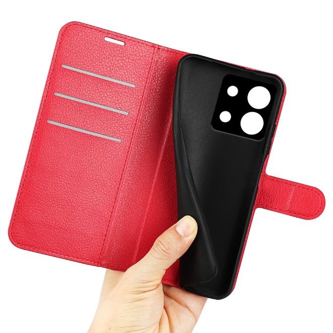 Xiaomi Redmi Note 13 5G Handy Hülle - Litchi Leder Bookcover Series - rot