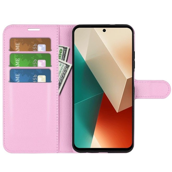 Xiaomi Redmi Note 13 5G Handy Hülle - Litchi Leder Bookcover Series - rosa