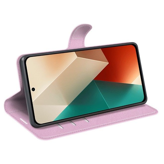 Xiaomi Redmi Note 13 5G Handy Hülle - Litchi Leder Bookcover Series - rosa