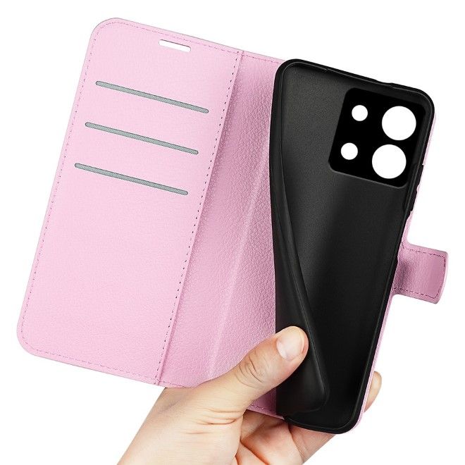 Xiaomi Redmi Note 13 5G Handy Hülle - Litchi Leder Bookcover Series - rosa