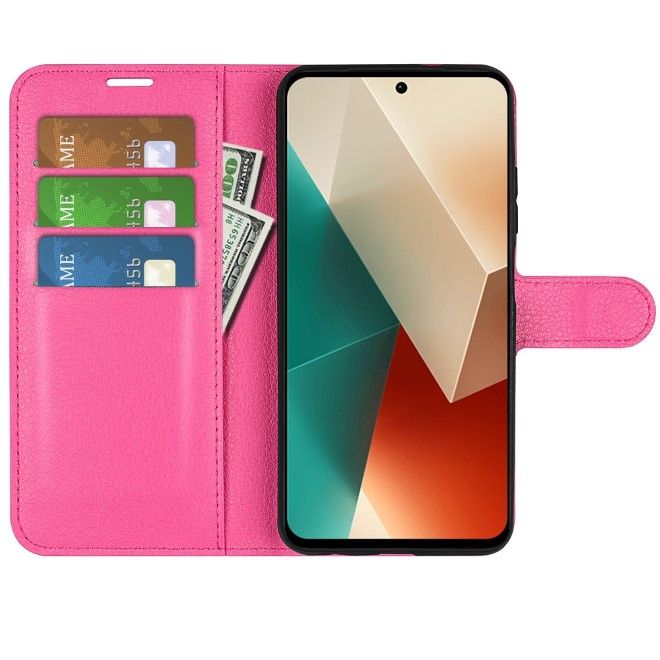Xiaomi Redmi Note 13 5G Handy Hülle - Litchi Leder Bookcover Series - pink