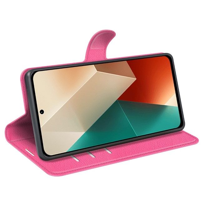 Xiaomi Redmi Note 13 5G Handy Hülle - Litchi Leder Bookcover Series - pink