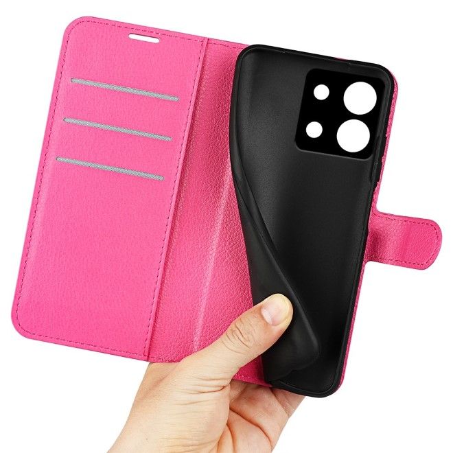 Xiaomi Redmi Note 13 5G Handy Hülle - Litchi Leder Bookcover Series - pink