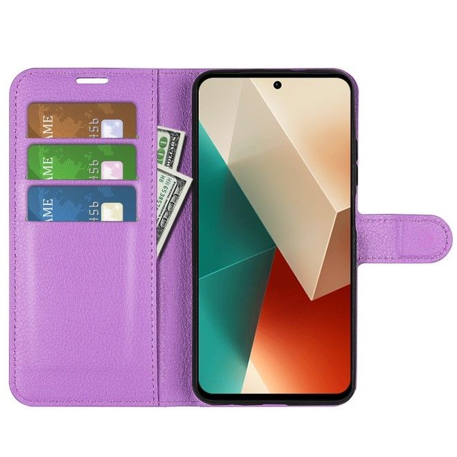 Xiaomi Redmi Note 13 5G Handy Hülle - Litchi Leder Bookcover Series - purpur