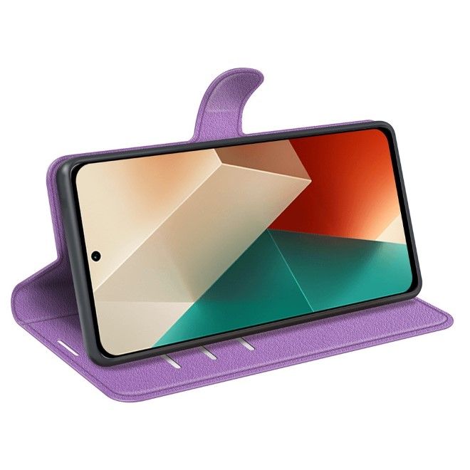Xiaomi Redmi Note 13 5G Handy Hülle - Litchi Leder Bookcover Series - purpur