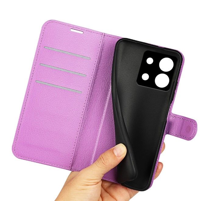Xiaomi Redmi Note 13 5G Handy Hülle - Litchi Leder Bookcover Series - purpur