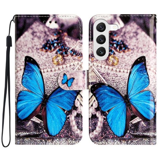 Samsung Galaxy S24 Handy Hülle - Leder Bookcover Image Series - blauer Schmetterling