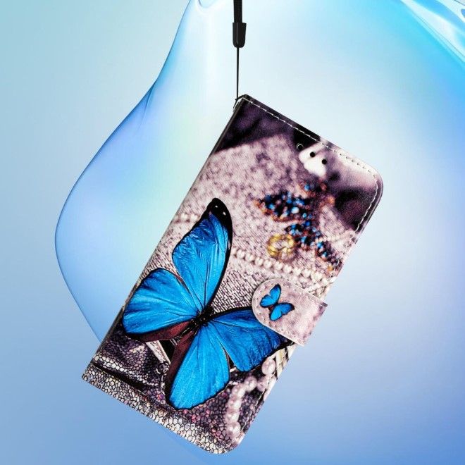 Samsung Galaxy S24 Handy Hülle - Leder Bookcover Image Series - blauer Schmetterling