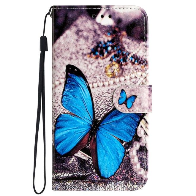 Samsung Galaxy S24 Handy Hülle - Leder Bookcover Image Series - blauer Schmetterling