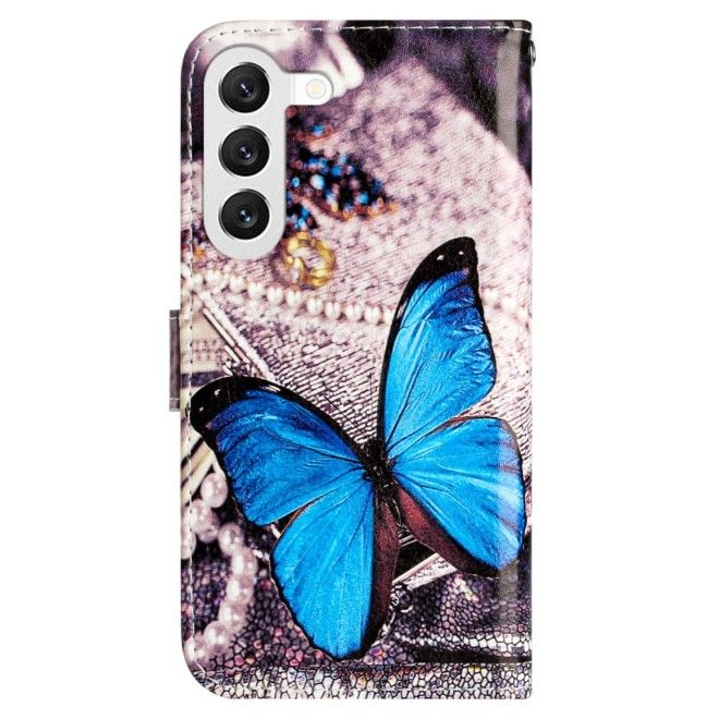 Samsung Galaxy S24 Handy Hülle - Leder Bookcover Image Series - blauer Schmetterling