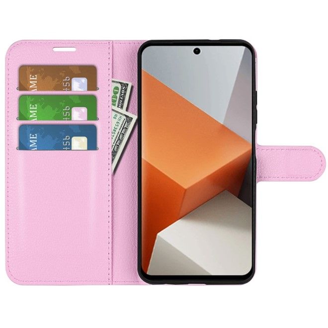 Xiaomi Redmi Note 13 Pro+ Handy Hülle - Litchi Leder Bookcover Series - rosa