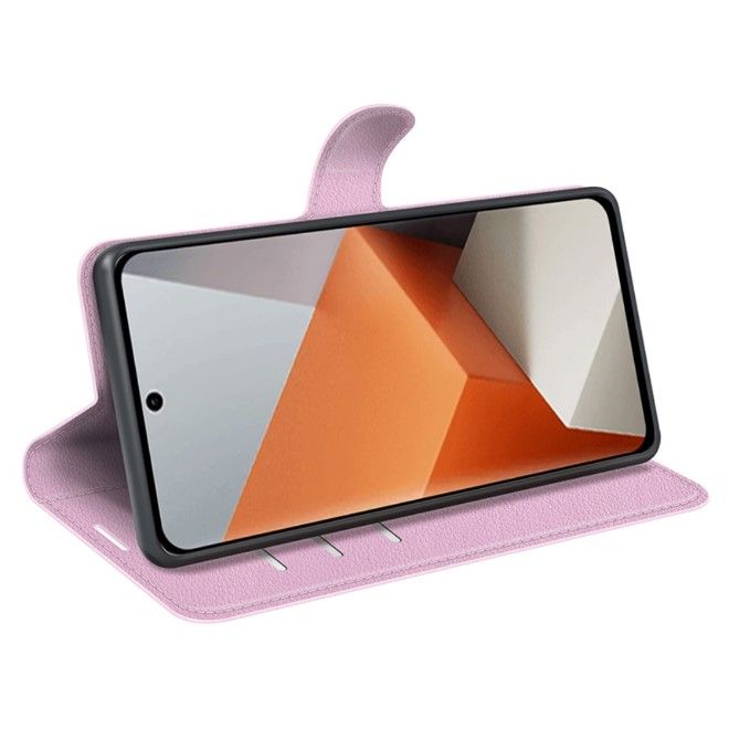 Xiaomi Redmi Note 13 Pro+ Handy Hülle - Litchi Leder Bookcover Series - rosa