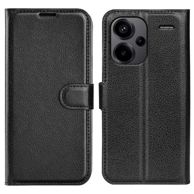 Xiaomi Redmi Note 13 Pro+ Handy Hülle - Litchi Leder Bookcover Series - schwarz