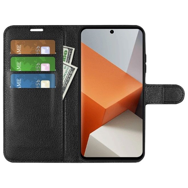 Xiaomi Redmi Note 13 Pro+ Handy Hülle - Litchi Leder Bookcover Series - schwarz