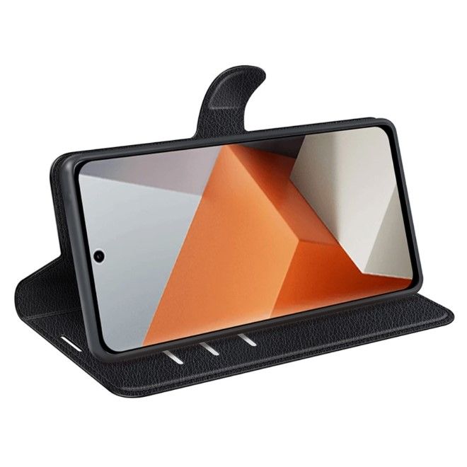 Xiaomi Redmi Note 13 Pro+ Handy Hülle - Litchi Leder Bookcover Series - schwarz