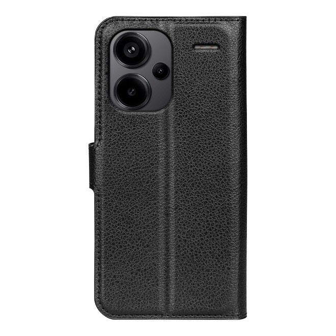 Xiaomi Redmi Note 13 Pro+ Handy Hülle - Litchi Leder Bookcover Series - schwarz