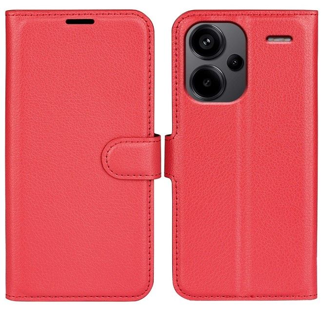 Xiaomi Redmi Note 13 Pro+ Handy Hülle - Litchi Leder Bookcover Series - rot