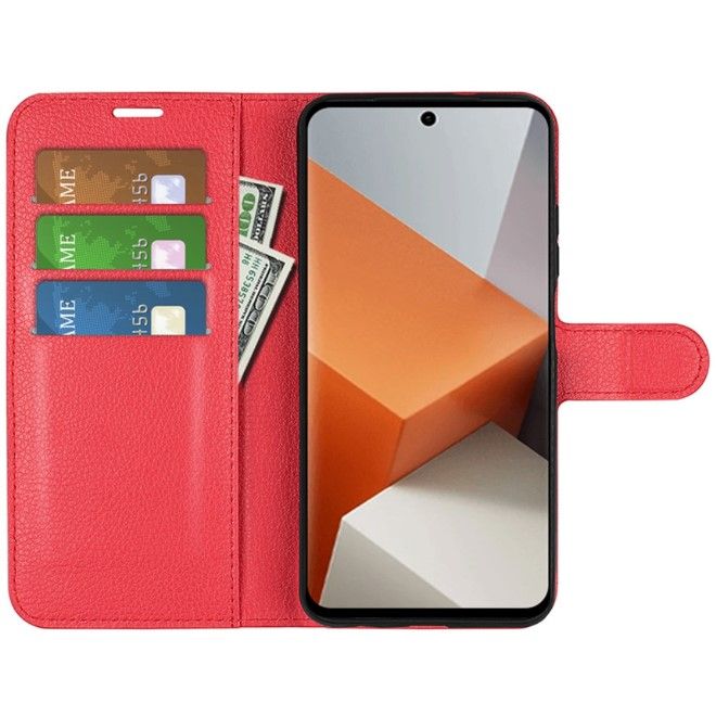 Xiaomi Redmi Note 13 Pro+ Handy Hülle - Litchi Leder Bookcover Series - rot