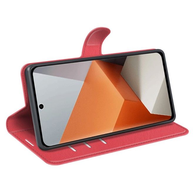 Xiaomi Redmi Note 13 Pro+ Handy Hülle - Litchi Leder Bookcover Series - rot