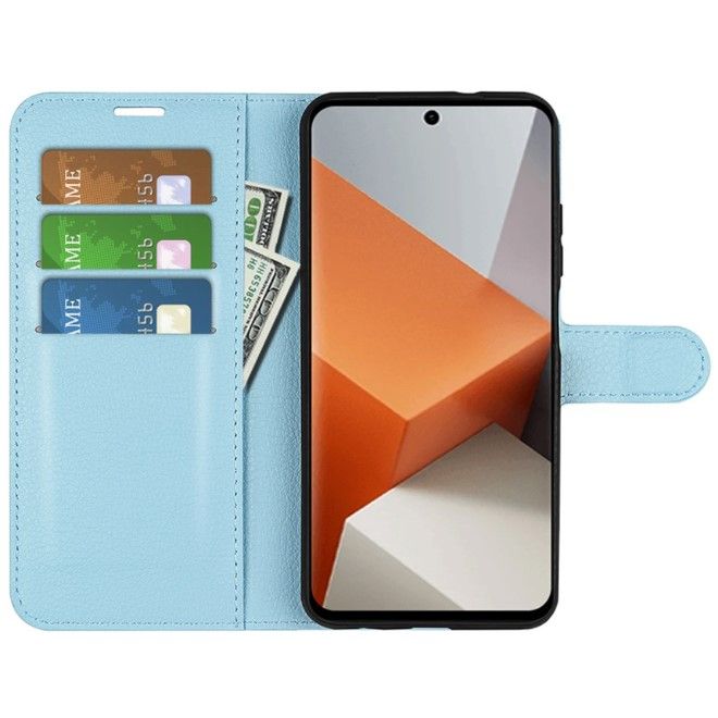 Xiaomi Redmi Note 13 Pro+ Handy Hülle - Litchi Leder Bookcover Series - blau