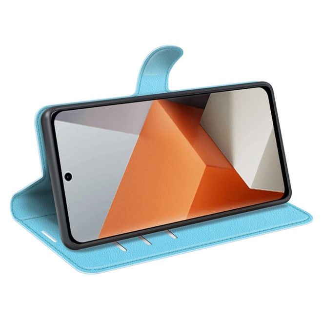 Xiaomi Redmi Note 13 Pro+ Handy Hülle - Litchi Leder Bookcover Series - blau