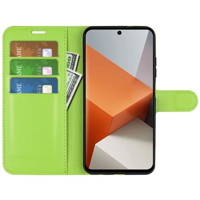 Xiaomi Redmi Note 13 Pro+ Handy Hülle - Litchi Leder Bookcover Series - grün