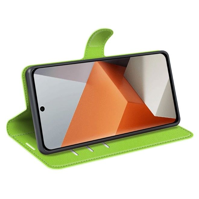 Xiaomi Redmi Note 13 Pro+ Handy Hülle - Litchi Leder Bookcover Series - grün