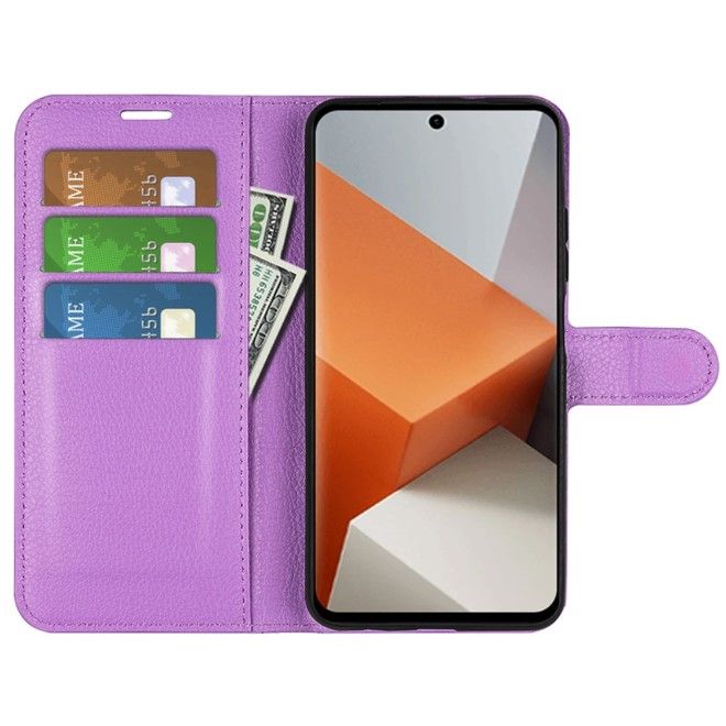 Xiaomi Redmi Note 13 Pro+ Handy Hülle - Litchi Leder Bookcover Series - purpur