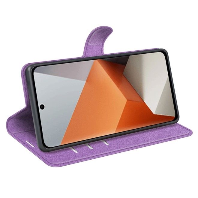 Xiaomi Redmi Note 13 Pro+ Handy Hülle - Litchi Leder Bookcover Series - purpur