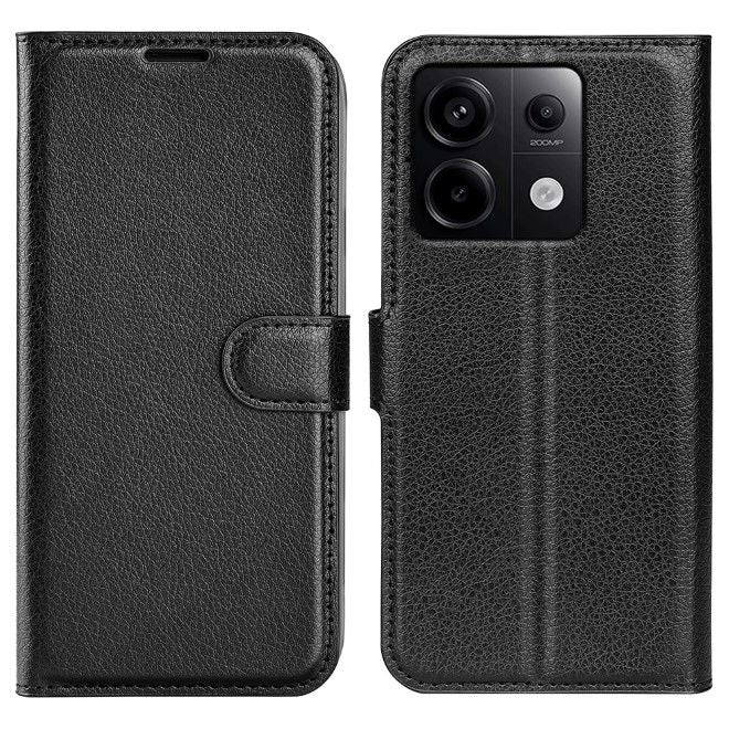 Xiaomi Redmi Note 13 Pro 5G Handy Hülle - Litchi Leder Bookcover Series - schwarz