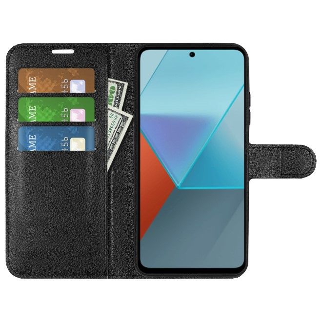 Xiaomi Redmi Note 13 Pro 5G Handy Hülle - Litchi Leder Bookcover Series - schwarz
