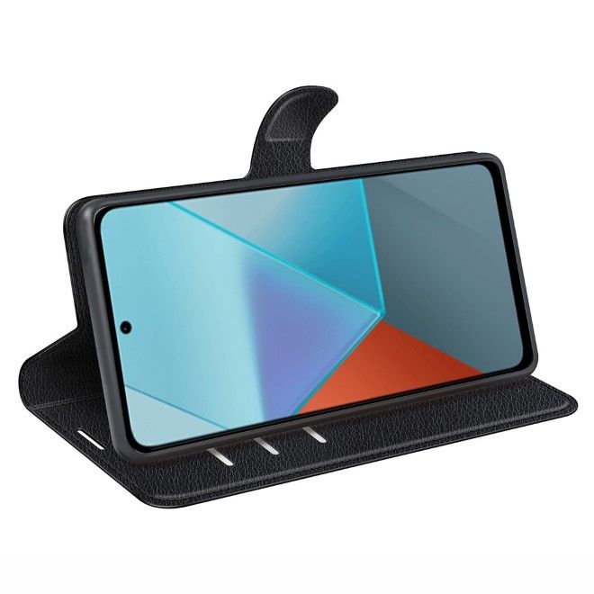 Xiaomi Redmi Note 13 Pro 5G Handy Hülle - Litchi Leder Bookcover Series - schwarz